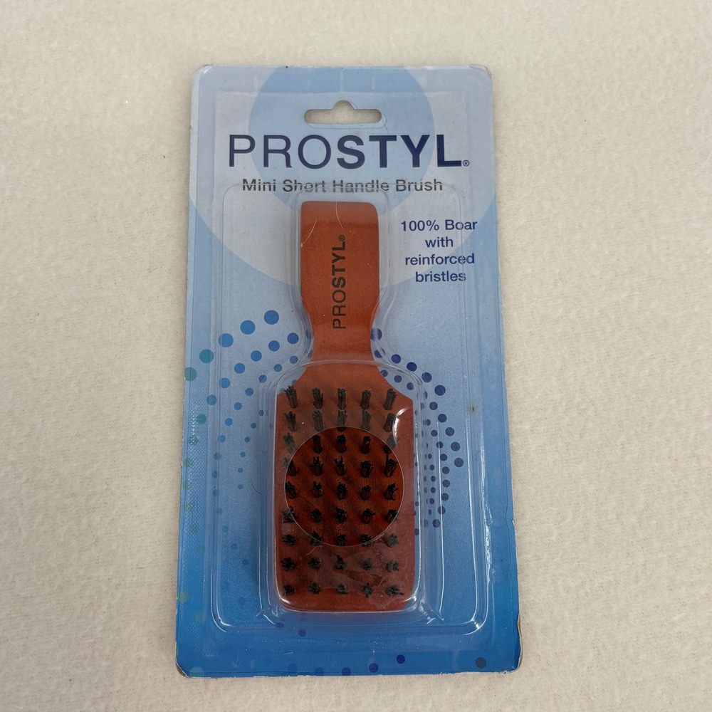PROSTYL Mini Short Handle Brush 100% Boar Reinforced Bristles Travel Size Wood